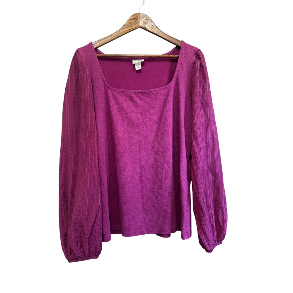 Ava & Viv Blouse Womens 1X Purple Excellent Square Neck Balloon Sleeve Top